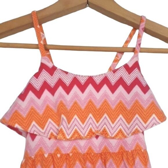 Juicy Couture Girls Orange Pink White Spaghetti Strap Ruffle Hem Sundress Small - Picture 4 of 8